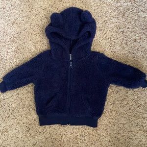 NEW Condition baby soft and cozy furry hoodie with animal ears in navy, size 3M